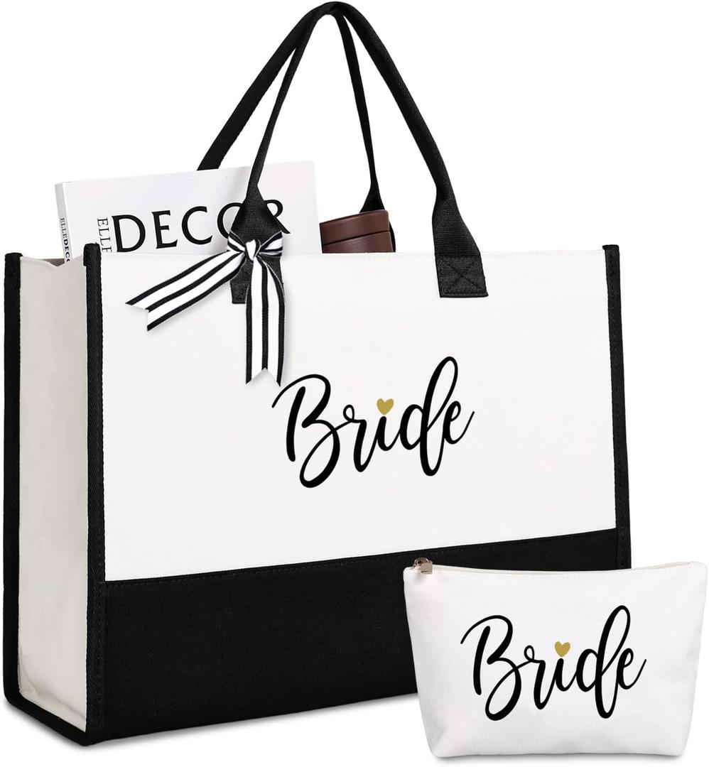 Lamyba Bride To Be Gifts for Wedding, Bridal Shower Gifts, Bachelorette Party, Engagement,Honeymoon, Bride Bag Tote with Makeup Bag