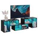 WLIVE TV Stand, Deformable TV Stand with LED Strip, Modern Entertainment Center, Gaming Media 3 Pieces Console Cabinet for Living Room, Bedroom, Black