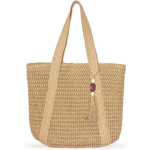 Aovtero Straw Beach Bag for Women Woven Structured Tote Bag Summer Shoulder Handbags | Straw