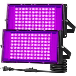 2 Pack 100W Black Light IP66 Waterproof with 6ft Plug+Switch, Outdoor Blacklights Floodlight Lights for Glow in The Dark Party, Halloween, Fluorescent Poster, Birthday, Neon