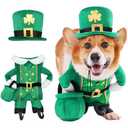 Leprechaun Dog Costume, 3 PCS St Patrick’s Day Puppy Outfit with Hat & Gold Pot, Irish Lucky Theme Celebration Green Holiday Clothes Dress Up for Dogs Cat Pet , Medium
