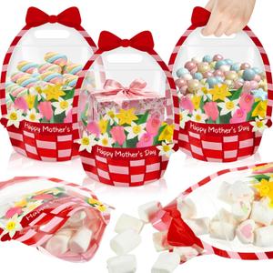 Hsei 25 Pcs Mothers Day Zipper Bags Treat Bags Resealable Happy Mother's Day Plastic Clear Sealing Pouches with Handle for Moms Party Goodie Candy Cookie Gift Supplies
