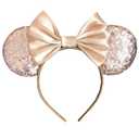 Foeran Mouse Ears Headbands, Sequin Mouse Ears Headband with Bow for Kids Adults Women, Accessories for Birthday Party Cosplay Costume (light gold bow) (1 Count)