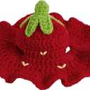 QWINEE Cartoon Strawberry Design Knit Cute Dog Hat Soft Cat Hat Rabbit Hat Halloween Christmas Party Costume Head Wear Accessories for Puppy Cat Kitten Small Dogs Small Animals Solid Red S