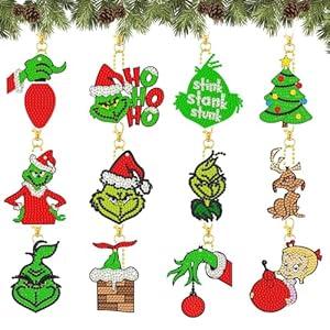 12 Pcs Diamond Art Painting Keychains Kit  Double Sided DIY Cute Christmas Art Craft Supplies for Beginners & Adults