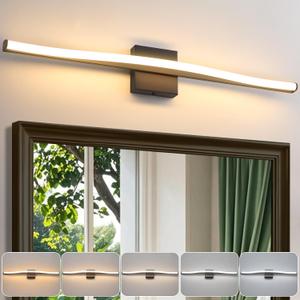 Modern Bathroom Vanity Light 32 inch, Curved, Dimmable 5CCT Led Bathroom Light Fixture Over Mirror, Black Bar Vanity Light for Bathroom Mirror Cabinets-ETL Certificated Modern LED Vanity Makeup Lights, 31.5 inch