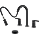 KENES Matte Black Pull Down Bathroom Faucet, 8 Inch 2 Handle Widespread Bathroom Faucet 3 Hole with Pull Out Sprayer, Bathroom Sink Faucet with Pop Up Drain & Supply Lines LJ-9068-2