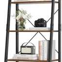 FINETONES 5-Tier Ladder Shelf, Ladder Bookshelf Bookcase with Metal Frame, Plant Rack Display Shelf Accent Furniture for Home Office, Black/Rustic Brown