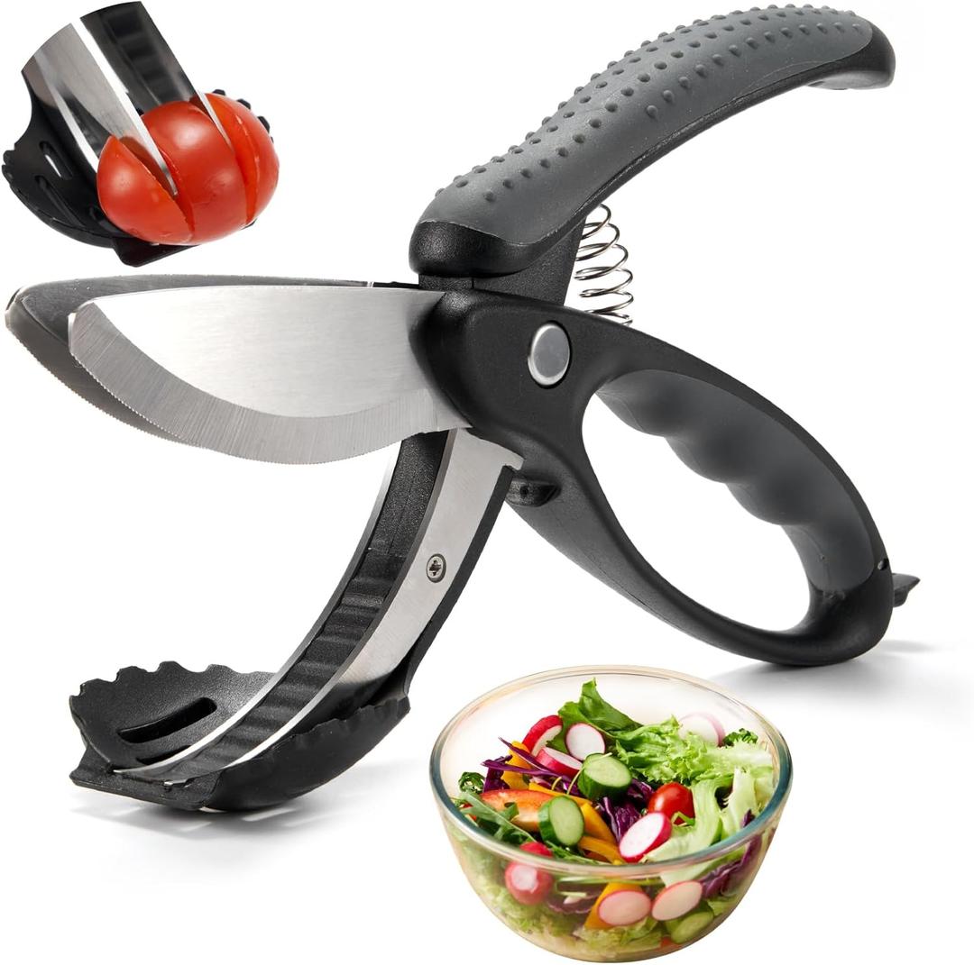 Salad Scissors with Double Blades, Lettuce Chopper for Chopped Salad, Black
