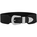 JIKELEK Wide Stretchy Waist Rhinestone Belt for Women Elastic Buckle Belt for Ladies Dresses (Black (Silver Buckle), Fit Waist Size 36"-45") (Black)