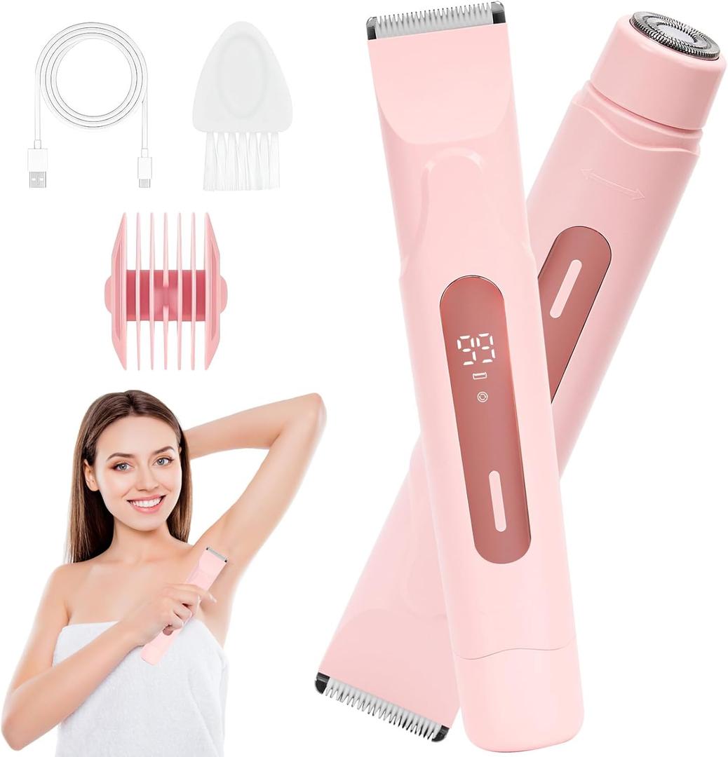 Electric Bikini Trimmer for Women-Dual Head Bikini for Women, IPX7 Waterproof Pubic Hair and Facial Hair Remover, Rechargeable Lady Trimmer for Underarm Body Leg Face