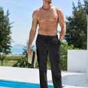 JMIERR Men's Casual Drawstring Pants Elastic Waist Lightweight Pant Summer Beach Trouser with Pockets (Black, L)