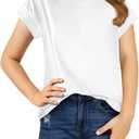 Haloumoning Girls Summer Cap Sleeve Shirts Kids Casual Cute Crewneck Tunic Tops Tees 5-14 Years