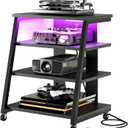 CHOEZON 4-Tier AV Media Stand with Wheels, Stereo Stands, Media Console Shelf with Power Strips, LED Lights, Wooden Audio Cabinet Rack Tower for Record Player/Apple TV/ps4, Black TCJ60UDBB, 15.7 inches x 23.6 inches x 31.5 inches
