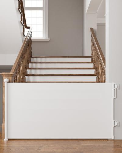 Cumbor 76" Wide Long Retractable Baby Gates for Stairs, Mesh Dog Gate for The House, 34" Tall Extra Wide Pet Gate for Dogs, Child Safety Gates for Doorways, Hallways, Cat Gate Indoor/Outdoor(White)