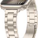 Anlinser Bands Compatible with Apple Watch Band 42mm 41mm 40mm 38mm, Women Slim Stainless Steel Metal Strap for iWatch Series 10 9 8 7 6 5 4 3 2 1 SE (Starlight)