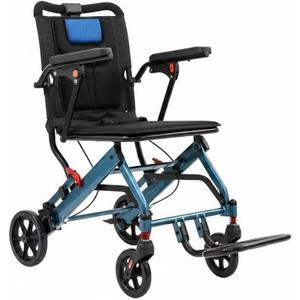 Black-Blue Lightweight Wheelchair for Seniors, Aviation Aluminum & PVC Wide Frame, 16" Seat Width, 8" PVC Rear Wheels, Thick Shock-Absorbing Cushion, Foldable
