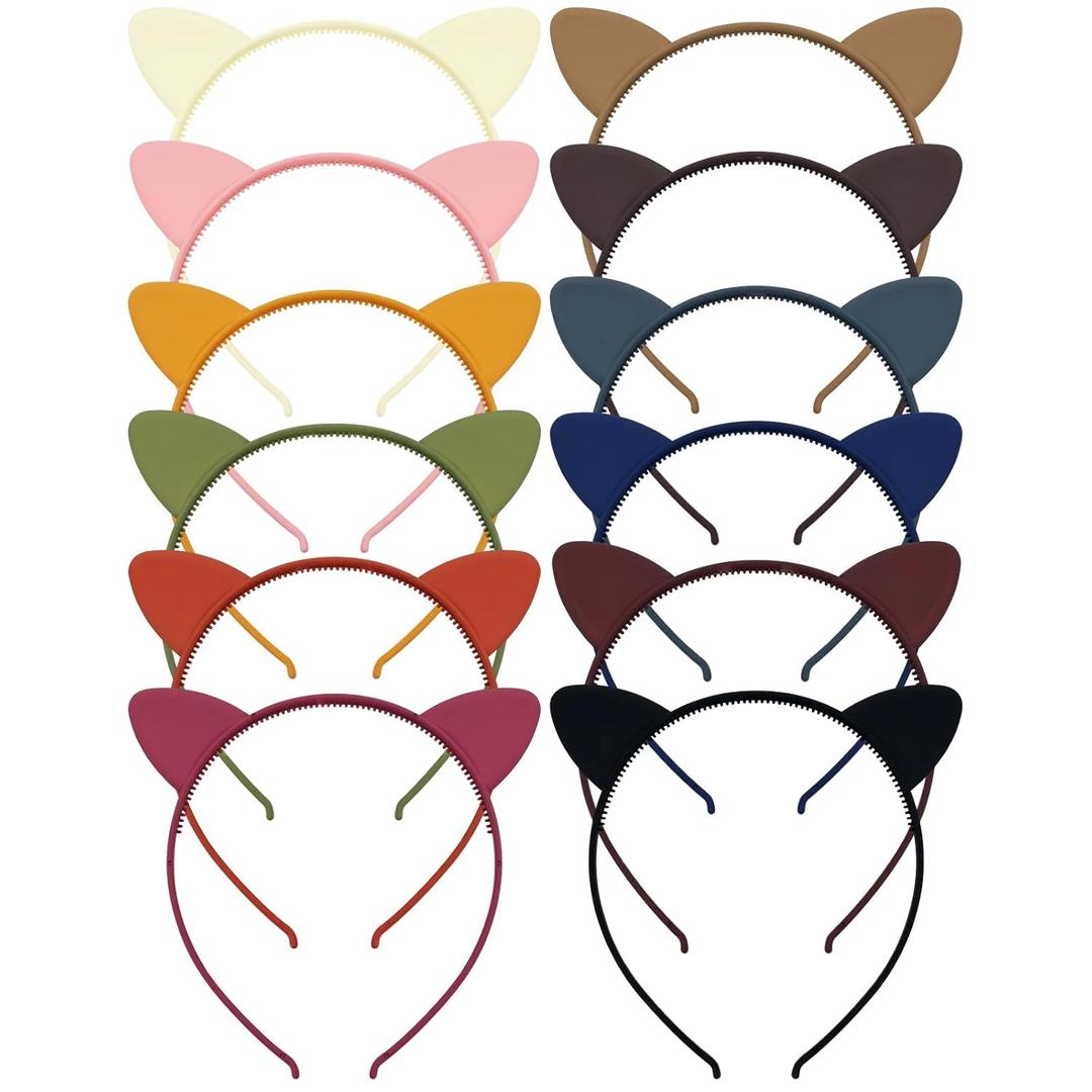 12 Pieces Cute Costume Party Plastic Cat Ear Headbands with Small Teeth Hair Bands Hoops Accessories for Women Girls Teens Kids