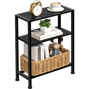 Narrow Side Table for Small Space, 2-Tier Small End Table with Shelf Holder, Slim Nightstand, Skinny Snack Couch Table in Living Room, Bedroom, Study, Kitchen and Balcony (Black)
