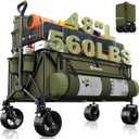 Hikemoon 300L Extra Large Wagons Carts Foldable, 560LBS Heavy Duty Collapsible Beach Wagon 48" Long with Big All-Terrain Wheels, Utility Folding Cart for Camping, Grocery, Sports, Garden, Green