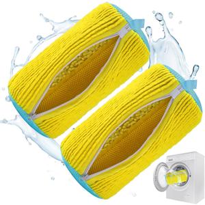 Shoe Washing Machine Bag Laundry Shoe Bag for Washer and Dryer Deep Clean Reusable 2pcs Shoe Cleaning Bags, 2 Sneaker Washing Machine Bag, 2 Storage Dust Bags for Shoes,Gym,Tennis,Sports Yellow