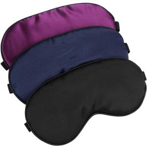 Silk-Sleep-Mask Eye-Mask Eye-Cover Eyeshade - 100% Silk Soft Adjustable Strip(Black+Dark Blue+Purple)