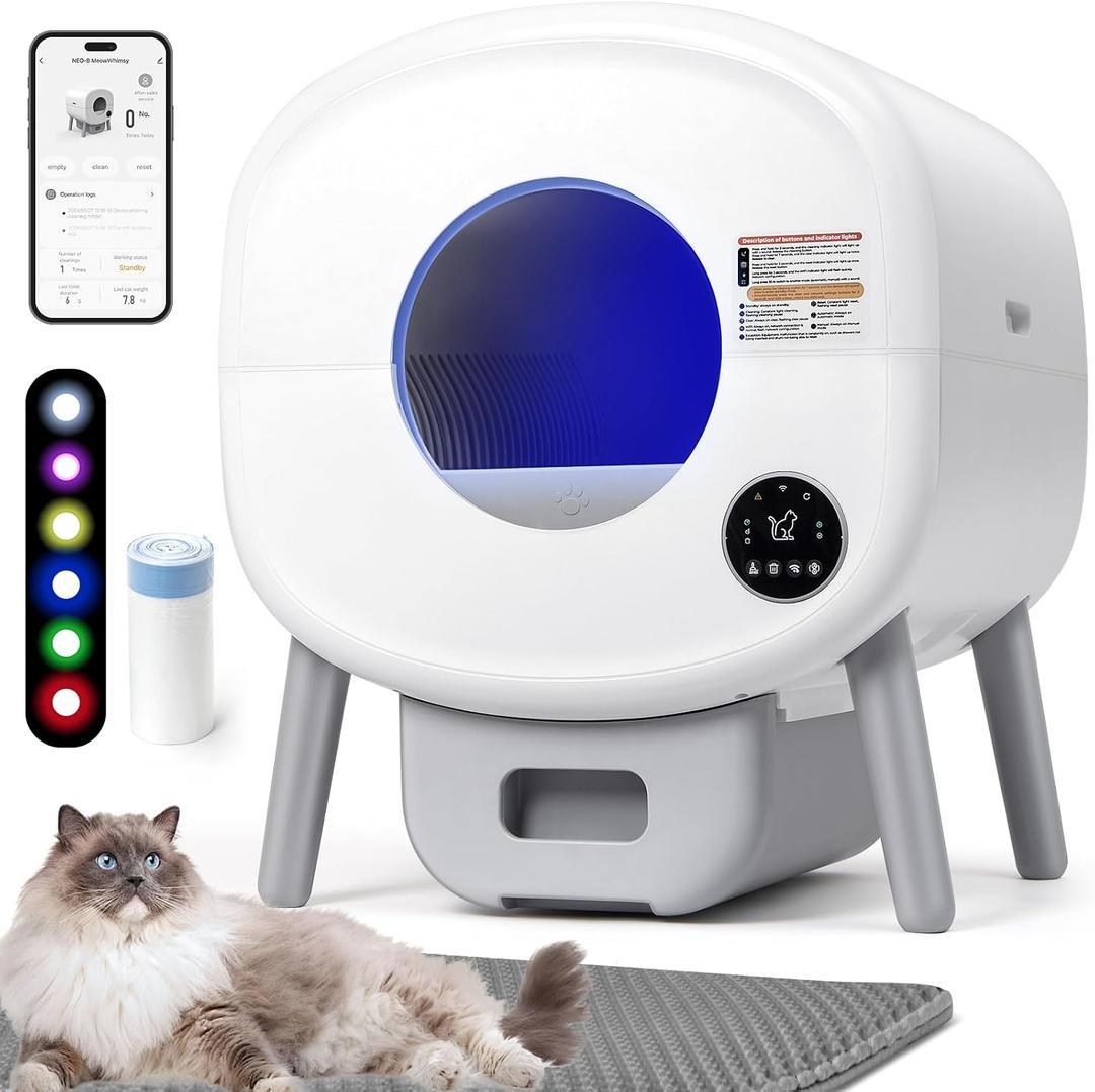 Fsitego Self-Cleaning Cat Litter Box: Extra Large Automatic Litter Box for Multiple Cats, Odor Control, Low Noise, App & Panel Control, Easy Waste Disposal