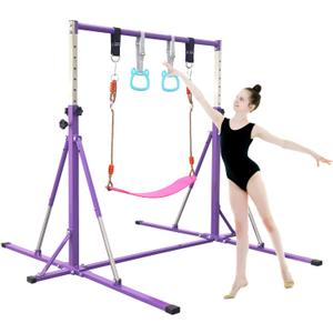Foldable Gymnastics Bar,5FT Horizontal bar,Adjustable Kids Training bar for Kids Ages 3-15,Kids Gymnastics bar,Triangle Stable Structure-Gym Equipment for Home (Purple)