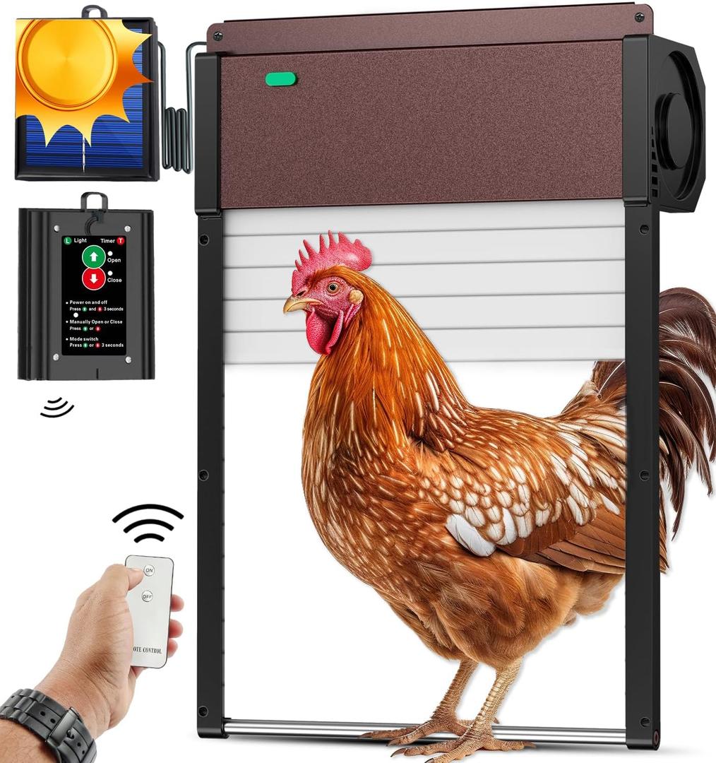 Automatic-Chicken-Coop-Door-Solar-Powered Auto Chicken Door with Remote Light Sensor Mode Anti-Pinch Function (DarkRBC-001)