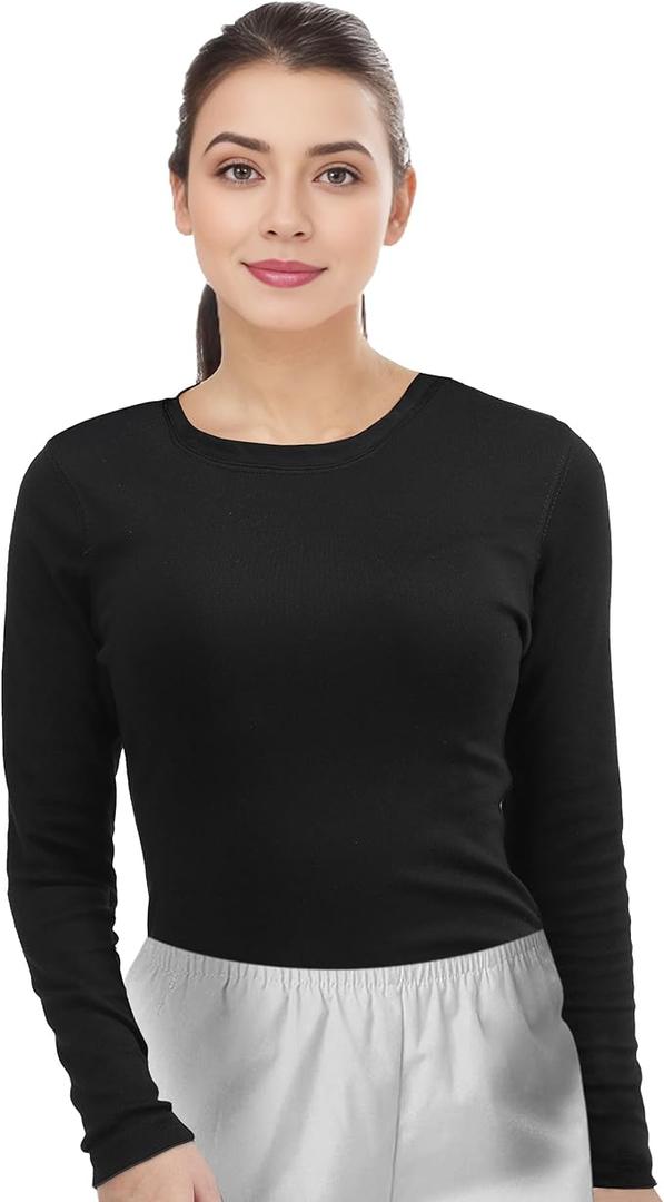 Threads Womens Under Scrub Slim Fit Long Sleeve T-Shirt Underscrub Comfort Tee, Size S, Black