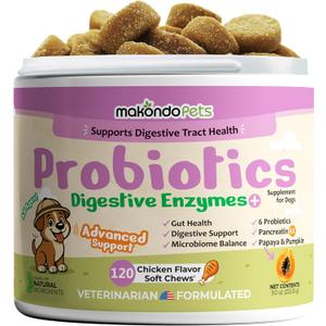 Dog Probiotics with Digestive Enzymes, Allergy Relief. 120 Soft Chews | 6 Probiotic Strains, Digestive Enzymes, Pumpkin & Papaya, Supports Gut Health & Gas Relief, Stool Support