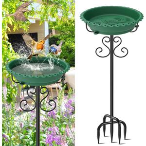 Bird Bath for Outside,40In Vintage Freestanding Bird Feeder Birdbaths for Outdoors, Bird Bath Detachable Plastic Bowl for Garden Patio Yard Lawn Decor, 5-Pronged Base & Easy to Clean (Green)