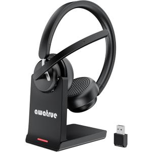 Wireless Headset with Mic for Work, Bluetooth 5.3 Headset with AI Noise Cancelling Microphone & Call Reminder, Wireless Headphone with Voice Assistant for PC/Computer/Remote Work/Call Center/Zoom (Black)