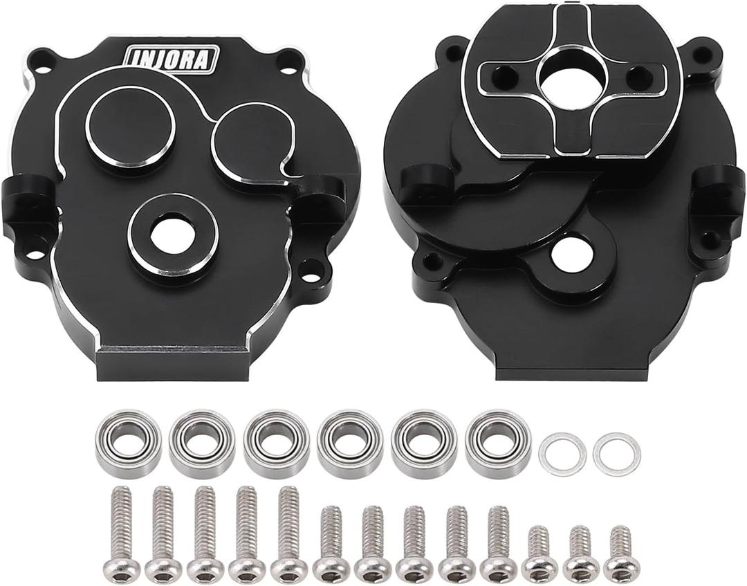 INJORA Transmission Housing with Bearings CNC Aluminum Gearbox Case Housing for 1/18 RC Crawler TRX4M Upgrade(Black)