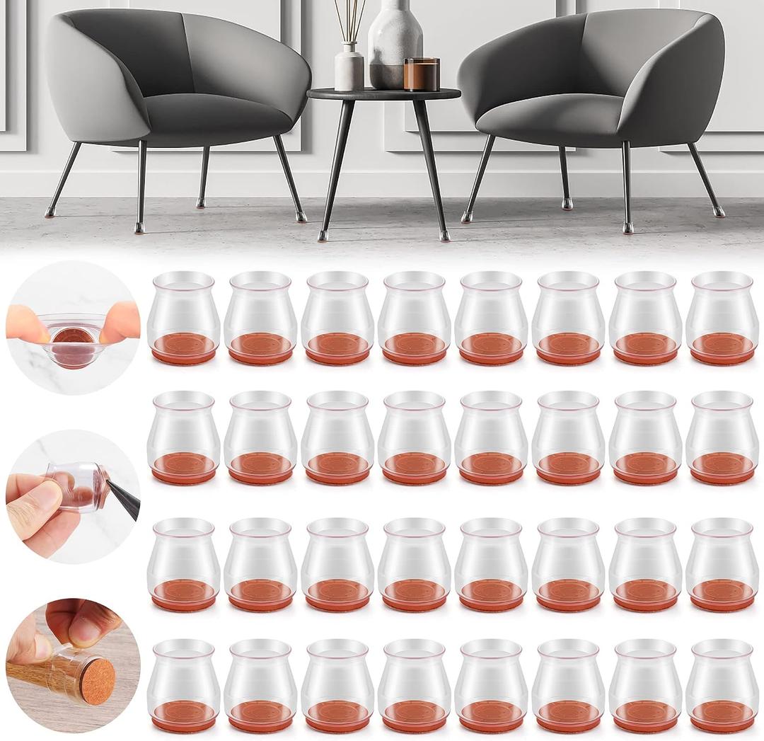 32PCS Upgraded Silicone Chair Leg Floor Protectors for Hardwood Floors, Furniture Sliders for Chair Legs, Felt Bottom Furniture Pads, Anti-Slip Round&Square Cap Covers to Scratch and Reduce Noise