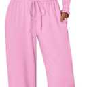 Trendy Queen Women's 2 Piece Matching Lounge Set Long Sleeve Side Ruching Top Wide Leg Drawstring Pants Set with Pockets (Medium, Light Pink)