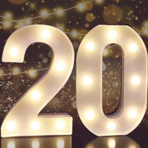 Pooqla 20th Birthday Decorations for Her Him, Light Up Number 20 for Party Table Decorations, 20th Birthday Gift for Women Men, Backdrop Wall Decor for 20th Wedding Anniversary Decoration (White)
