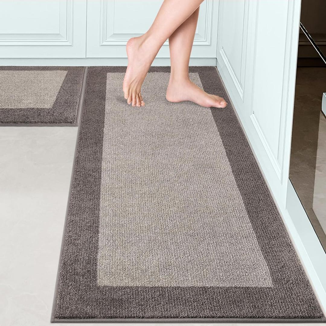 Machine Washable (24" x 36"+ 24" x 60"') Kitchen Rugs Set of 2, Non Slip Kitchen Mats for Floor, Absorbent Entrance Runner Rugs for Bedroom, Hallway, Bathroom, Door (Roll Packing)