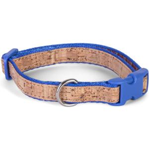 The Dodo Cork Dog Collar, Stripe, Size Large; Cork Material Collar for Dogs, Everyday Pet Apparel; Adjustable Snap Together, Pinch Release Buckle Collar (Blue)