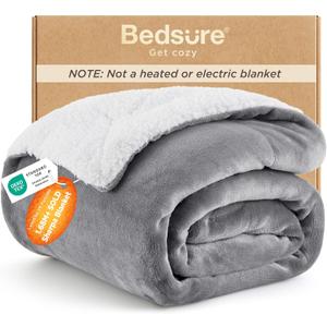 Bedsure GentleSoft Sherpa Fleece Twin Blanket for Couch, Non-Heated, Thick and Warm Throw for Women and Men, Soft Fuzzy Plush Blanket for Winter, Grey, 60x80 Inches