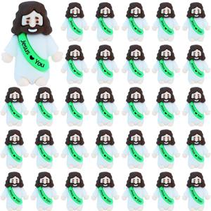 2 x ILHSTY 32 Pcs Little Jesus Figures  Mini Rubber Jesus Toys Jesus Love You for Easter Egg Fillers Egg Hunts Religious Party Favors Gifts Hide and Seek Baptism Gifts Sunday School (Green)