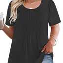 VISLILY Womens-Plus-Size-Summer-Tops Trendy Puff Short Sleeve T Shirts Cute Flowy Pleated Blouses Casual Crewneck Tunics Tee XL