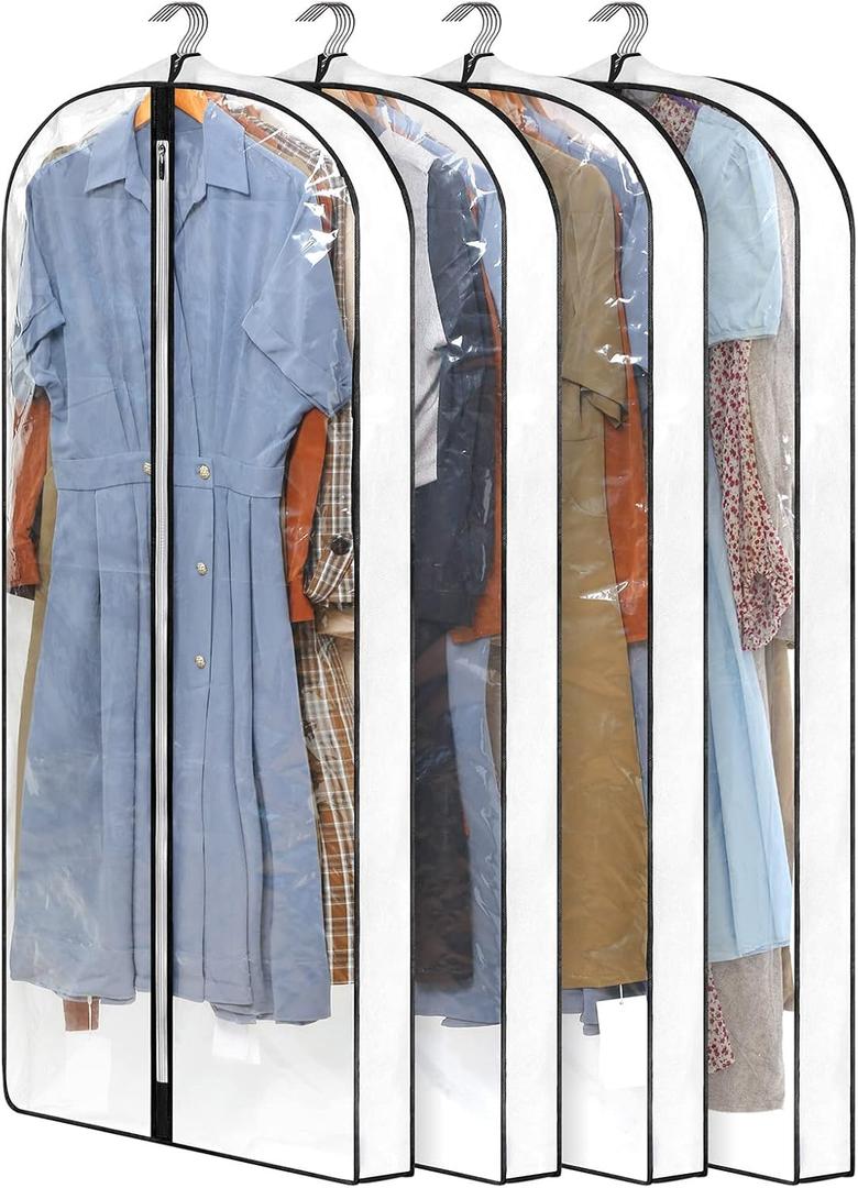 4 Pack - Dress Bags for Gowns Long W/ 4" Gussetes, 60'' Long Garment Bags for Gowns,Clear Garment Bags for Hanging Clothes, Dress Garment Bag for Storage and Travel - 24'' x 60''