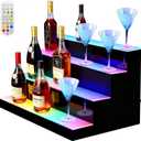 4-Tier LED Lighted Bottle Display Shelf, 23.6"x 15.8"x 12.6" Acrylic Bar Rack with Remote Control & Music Sync, Holds 24 Bottles, RGB 9 Colors for Home Bar, Pub, Party