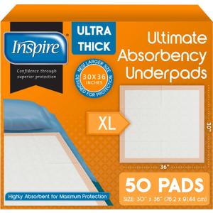 nspire XL Super Absorbent Bed Pads for Chronic Incontinence 30 x 36 Ultra Thick 100 Grams | Bed Pads Disposable Adult Elderly Care | Chucks Disposable Underpads for Incontinence (50 Count)
