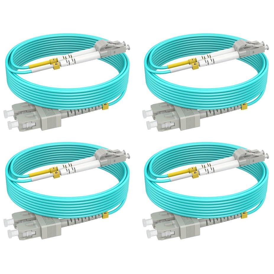 LC to SC Multimode Fiber Patch Cable, 6ft/2m-4 Pack OM3 Fiber Cable, Options 3ft~30ft, 10G, Duplex,