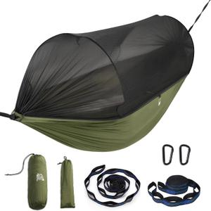 Miztli Camping Hammock -Portable Hammock w/Spacious Net & Tree Straps w/Adjustable Loops, Double and Single Hammock for Outdoor, Indoor, Hiking and Travel (106" x 55, Green)