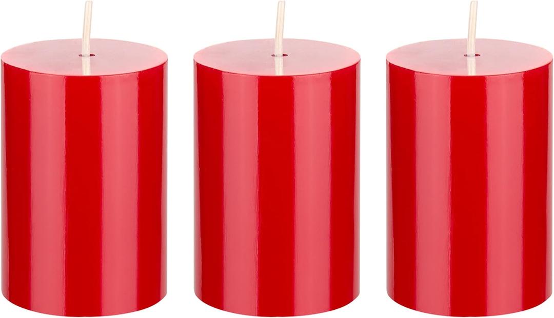 Mega Candles 3 pcs Unscented Solid Red Pillar Candles, Hand Poured Premium Wax Candle 2 Inch x 3 Inch, Home Dcor, Spas, Weddings, Occasions, Party, Centerpieces, Holidays, Vigils, Prayers