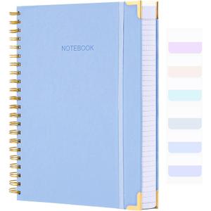 Spiral Notebook, College Ruled Notebook, 8.5" x 11", 300 Pages Hardcover Leather Notebook Journal for Women Men, A4 Large Lined Journal Notebooks for Work School, 24pcs Index Tabs, Thick, Light Blue