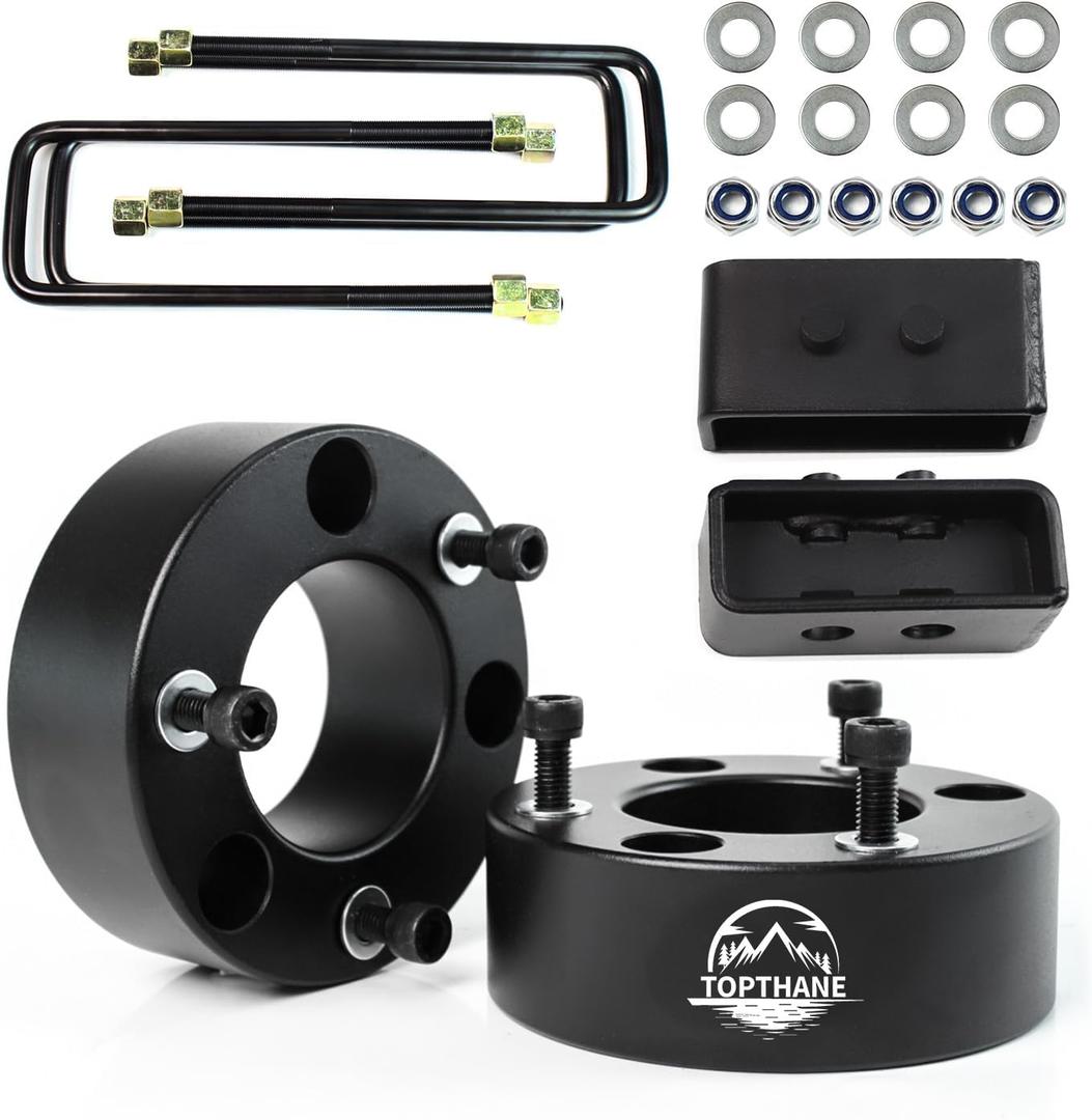 Leveling Lift Kit for 20042024 Ford F150, 3'' Front Struct Spacers + 2'' Rear Leveling Lift Blocks Kit with Extended Square UBolts for Ford F150